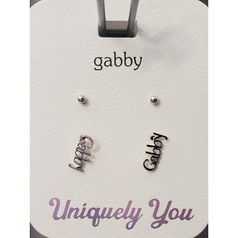 NEW 'GABBY' Personalized Name Earrings + 1 Pair Studs Silver Tone Uniquely You